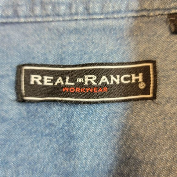 Real Ranch Workwear Shirt,Men L, Denim Blue Medium Wash Casual Button Down, EUC - Picture 5 of 12